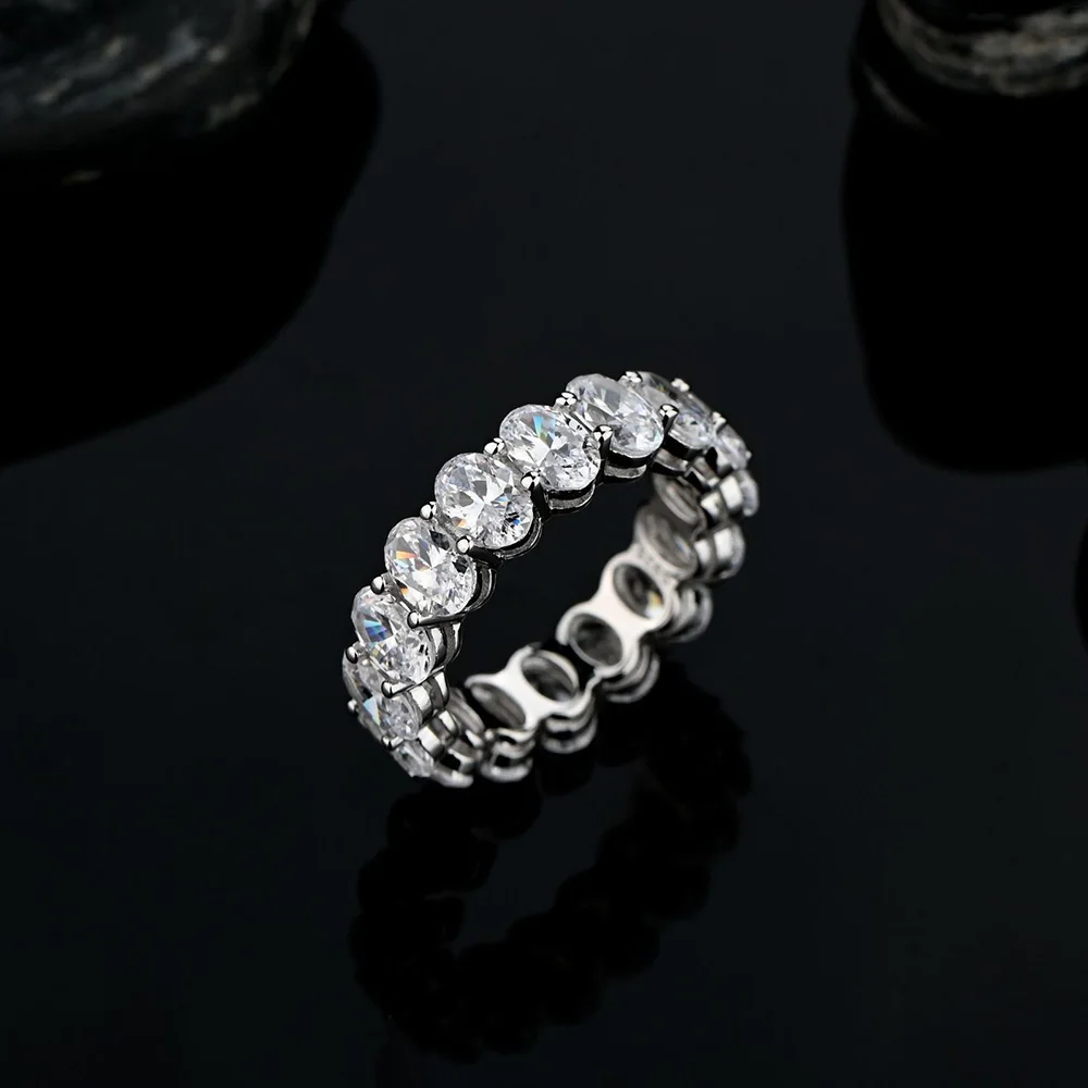 

Trendy 925 Sterling Silver Oval High Carbon Diamond Eternity Rings for Women Men S925 Jewelry Cubic Zirconia Love Eternity Band