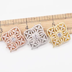 큐빅 지르콘 CZ 마이크로 포장 사각 꽃 걸쇠 펜던트 목걸이 팔찌 쥬얼리 DIY 제작, 31x31mm, 2 개