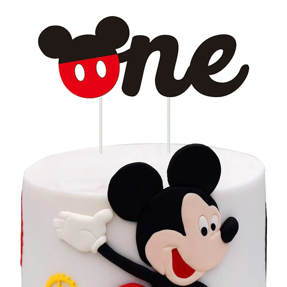 One year old Birthday Cake topper baby favor Non-woven fabric Disney Mickey Mouse cake Party Holiday Banner Party topper decor