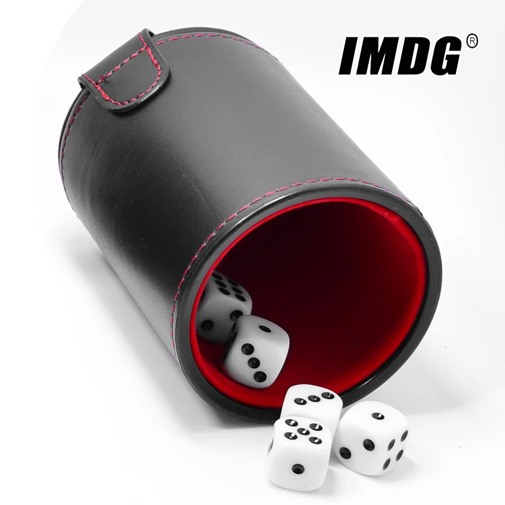 Double layer Dice Cups New Black PU Leather Red Flannel Dice Cup Bar Game Supplies With 6pcs Dices