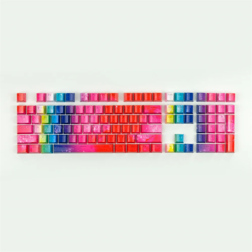 

UV Bright Side Keycaps Starry Rainbow Original ABS Material OME Profile Water Transfer Printing For 104 Game Mechanical Keyboard