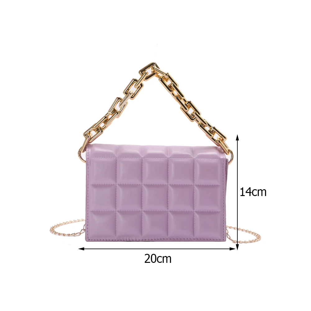 2021 Fashion Women Lattice Pattern Shoulder Bag Thick Chain Bags Female Solid Color Handbag Soft PU Leather Flap Crossbody