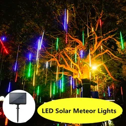 Ao ar livre à prova dwaterproof água solar led chuva de meteoros luzes do feriado corda jardim luz 50cm 8 tubo decoração casamento natal luz