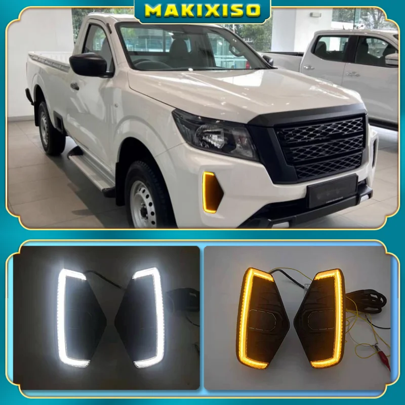 

DRL LED Daytime Running Lamps For Nissan Navara 2021 2022 Auto Flowing Yellow Turn Signal Daylights Car Foglamp