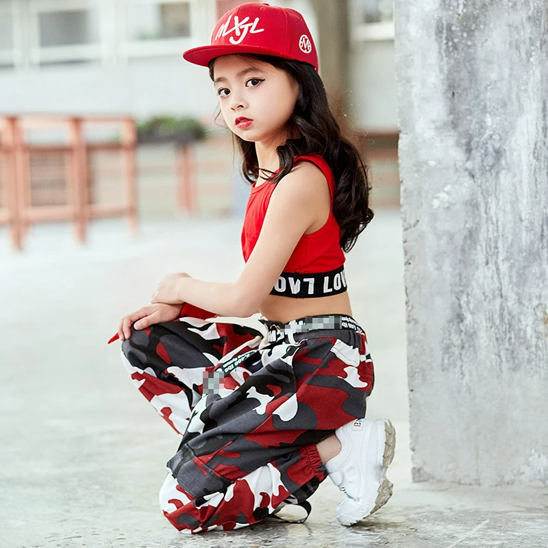 Fashion Children Jazz Dance Costume For Girls Hip Hop Street Dancing Clothing Vest Pants Kids Performance Dance Clothes DL2033