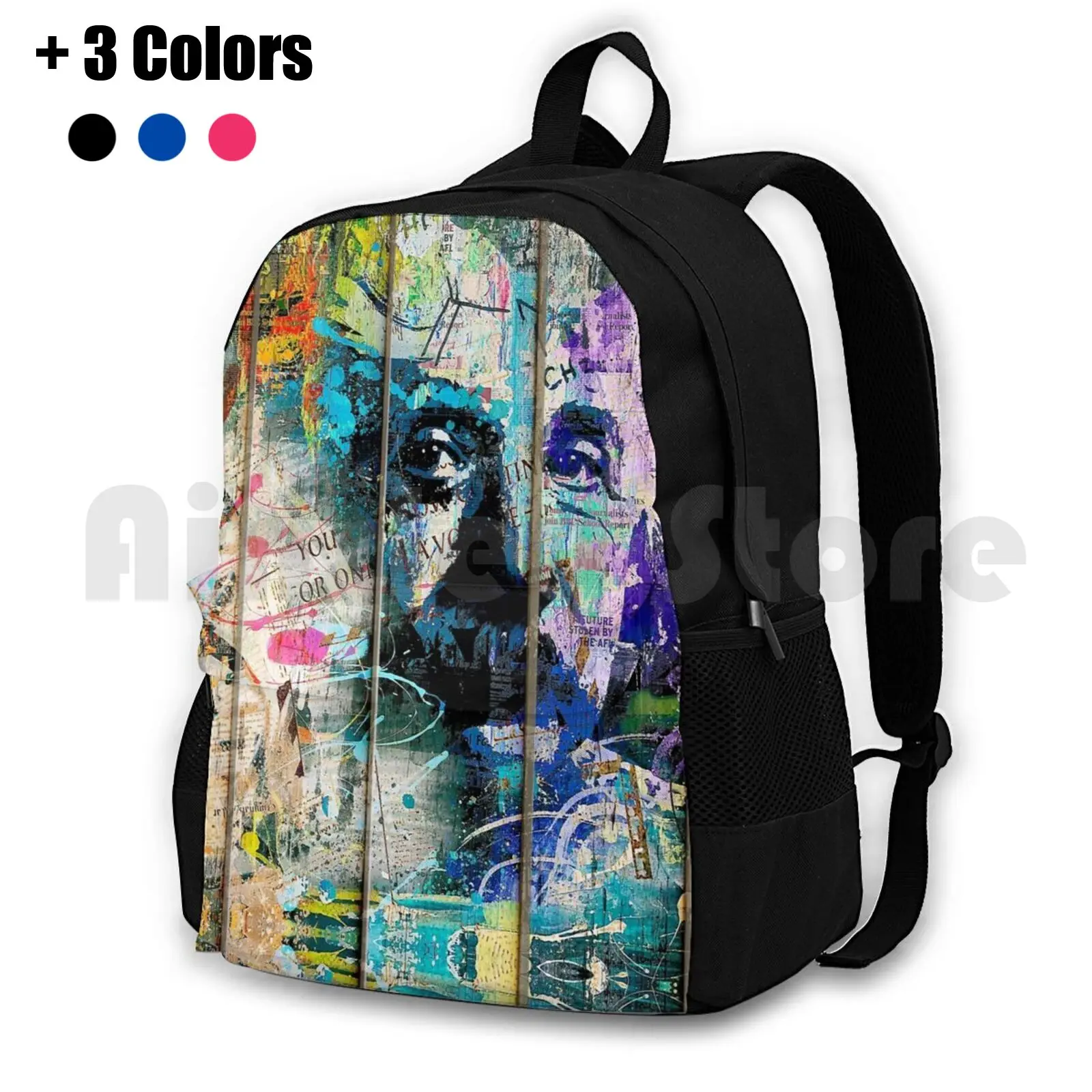 Artistic I-Albert Outdoor Hiking Backpack Waterproof Camping Travel Mad Scientist Crazy Color Cool Colorful Modern Abstract