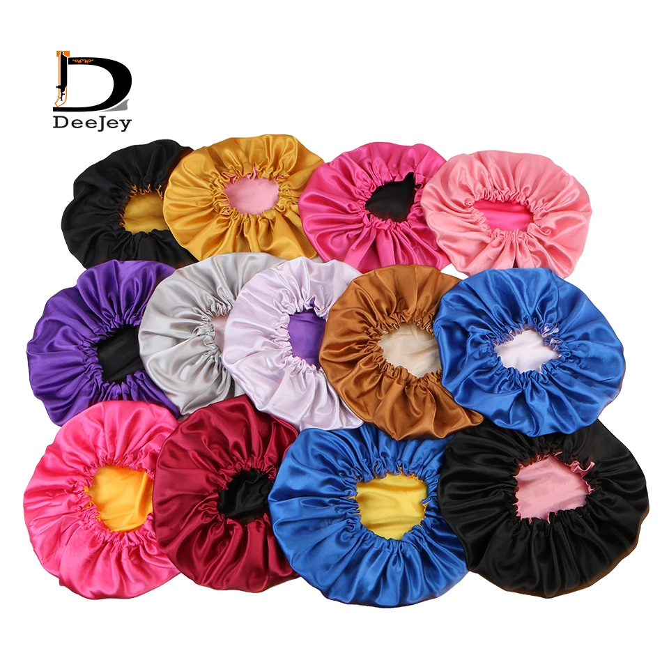 

20 color choice custom logo printing satin Reversible Double Layer Sleep Women Silk Bonnets wrap edge control headband fr