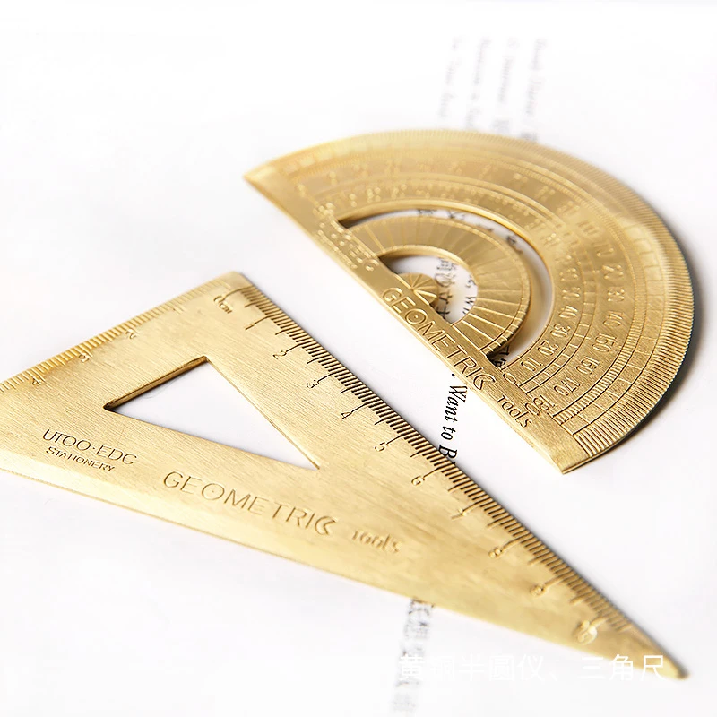 TUTU Vintage Brass Ruler Triangle Ruler Protractor Measure Tools, 12cm 15cm 18cm Ruler Kawaii Stationery Accessories H0432