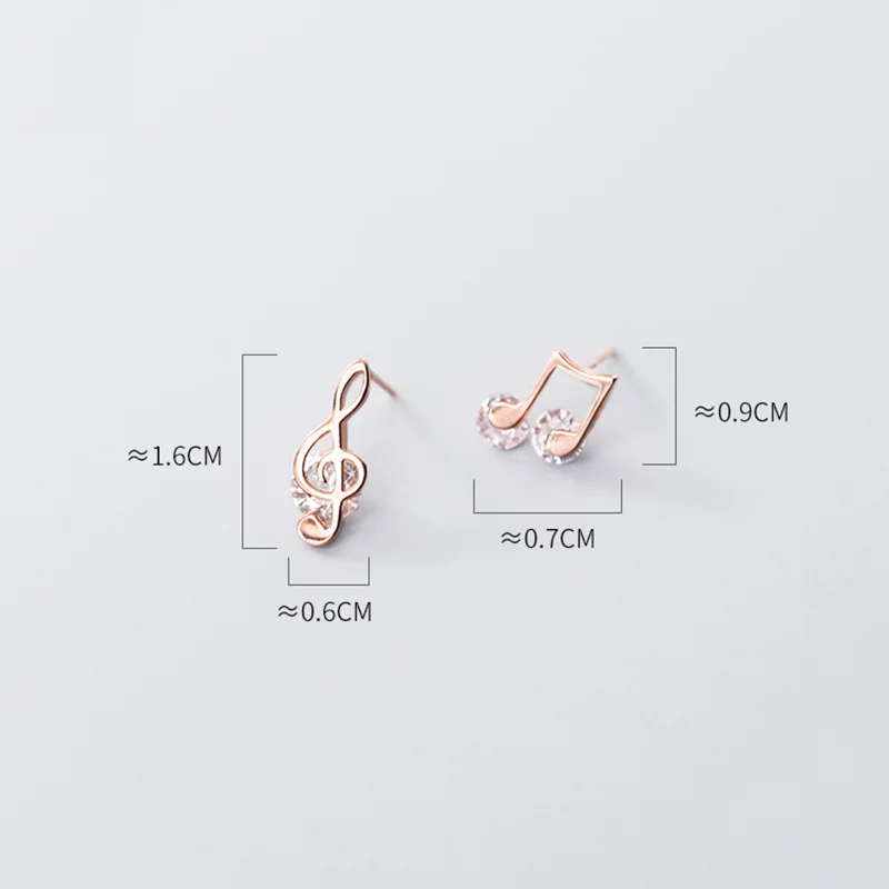 WANTME 925 Sterling Silver Romantic Shiny Zircon Musical Note Stud Earrings for Women Chic Charming Party Jewelry Accessories