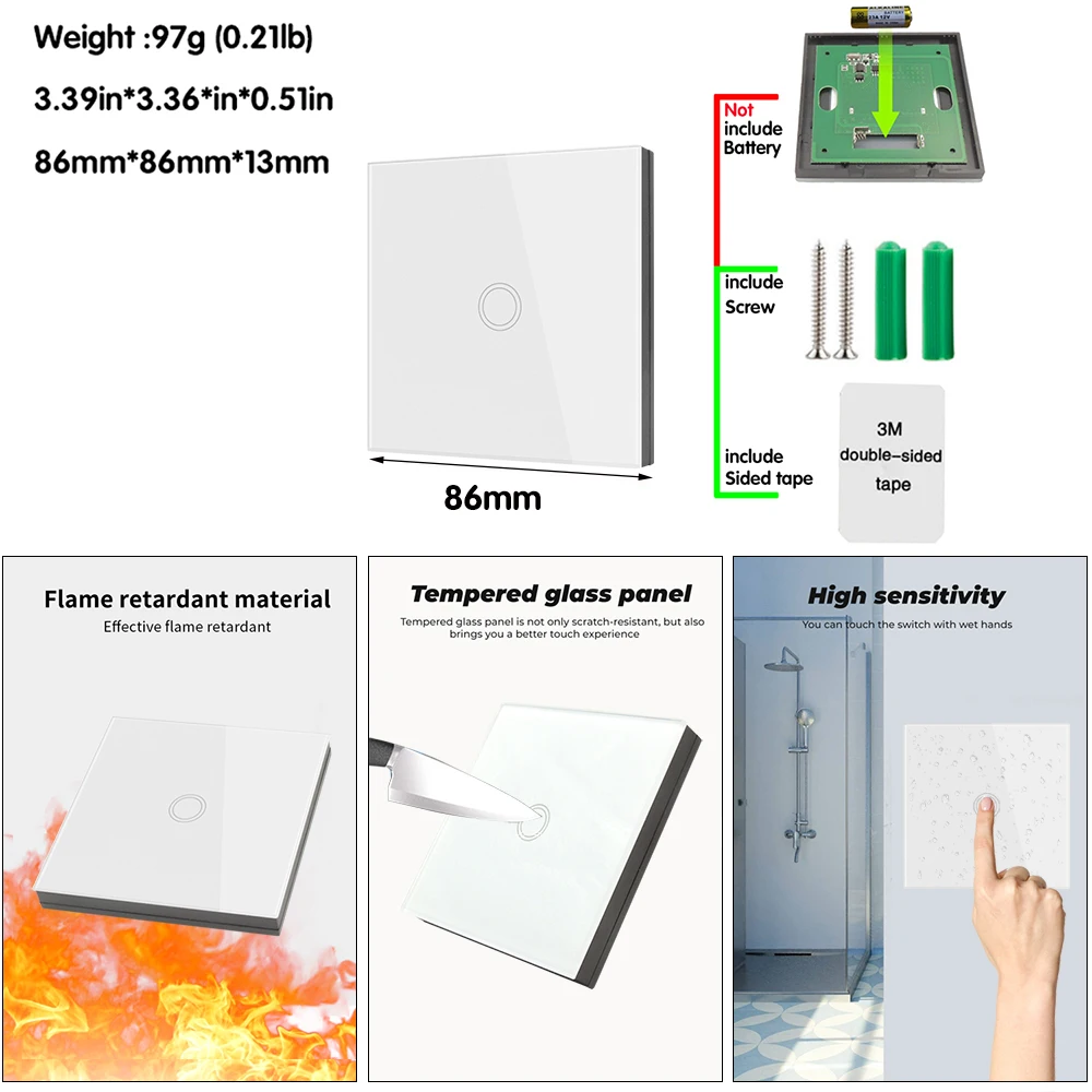 Tuya Mini Interruptor de Luz Inteligente, Painel de Parede Sem Fio, Interruptor de Toque, WiFi, 433MHz, 220V, Relé 10A, Funciona com Alexa, Google