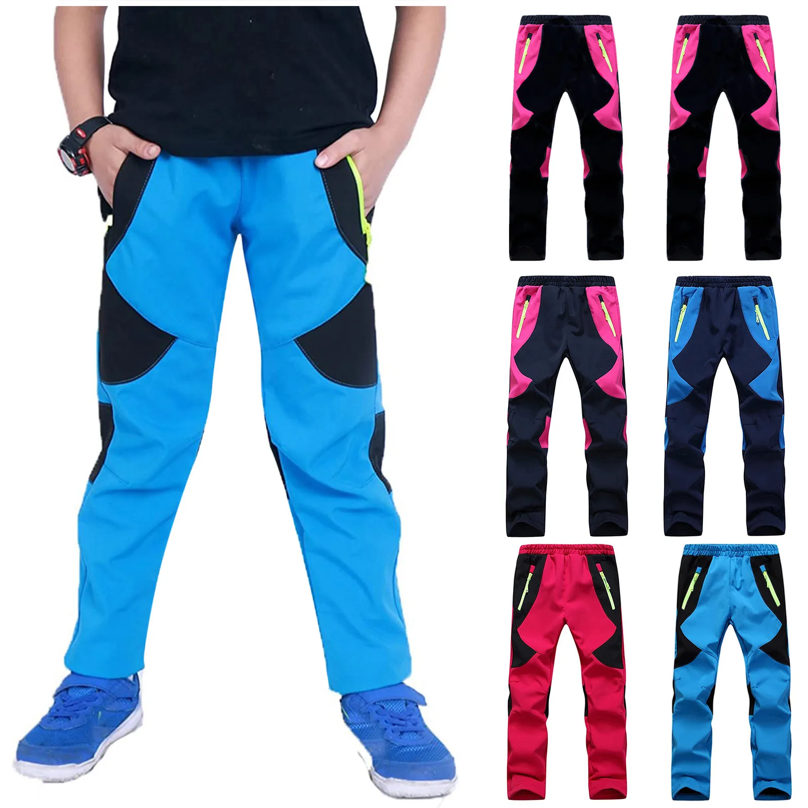 Children Boys Girls Pants Windproof Outdoor Trousers Breathable With Fleece Lining Warm Rain Trousers Ski Hiking Trousers 2-12Y