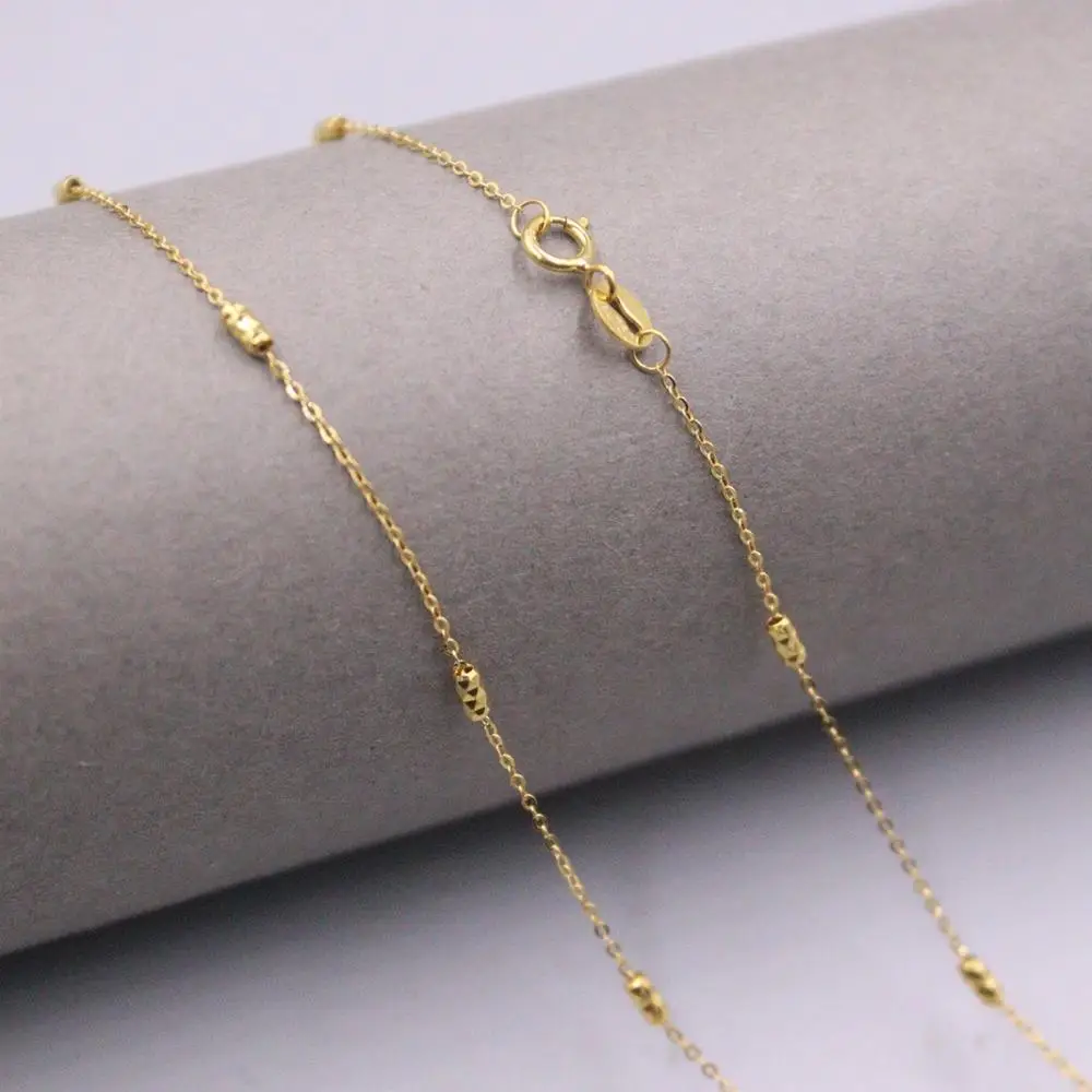 

Real 18k Yellow Gold Necklace Width 1.7mm Thick Their Beads “O” Link Chain 17.5"L About 1.35g For Woman