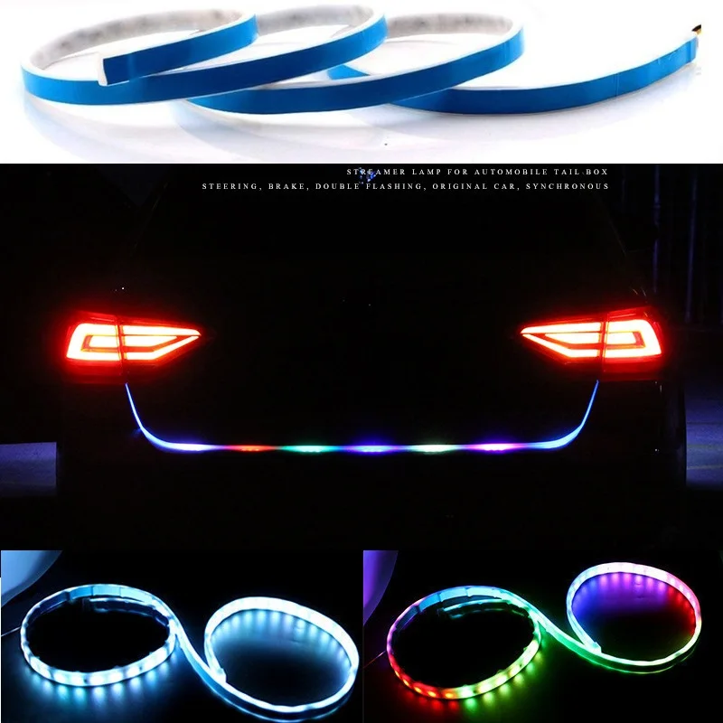 

Car Rear Trunk Tail Light 120cm Colorful Dynamic Reverse Warning LED Strip 12v Auto Additional Brake Follow Turn Signal Lamp