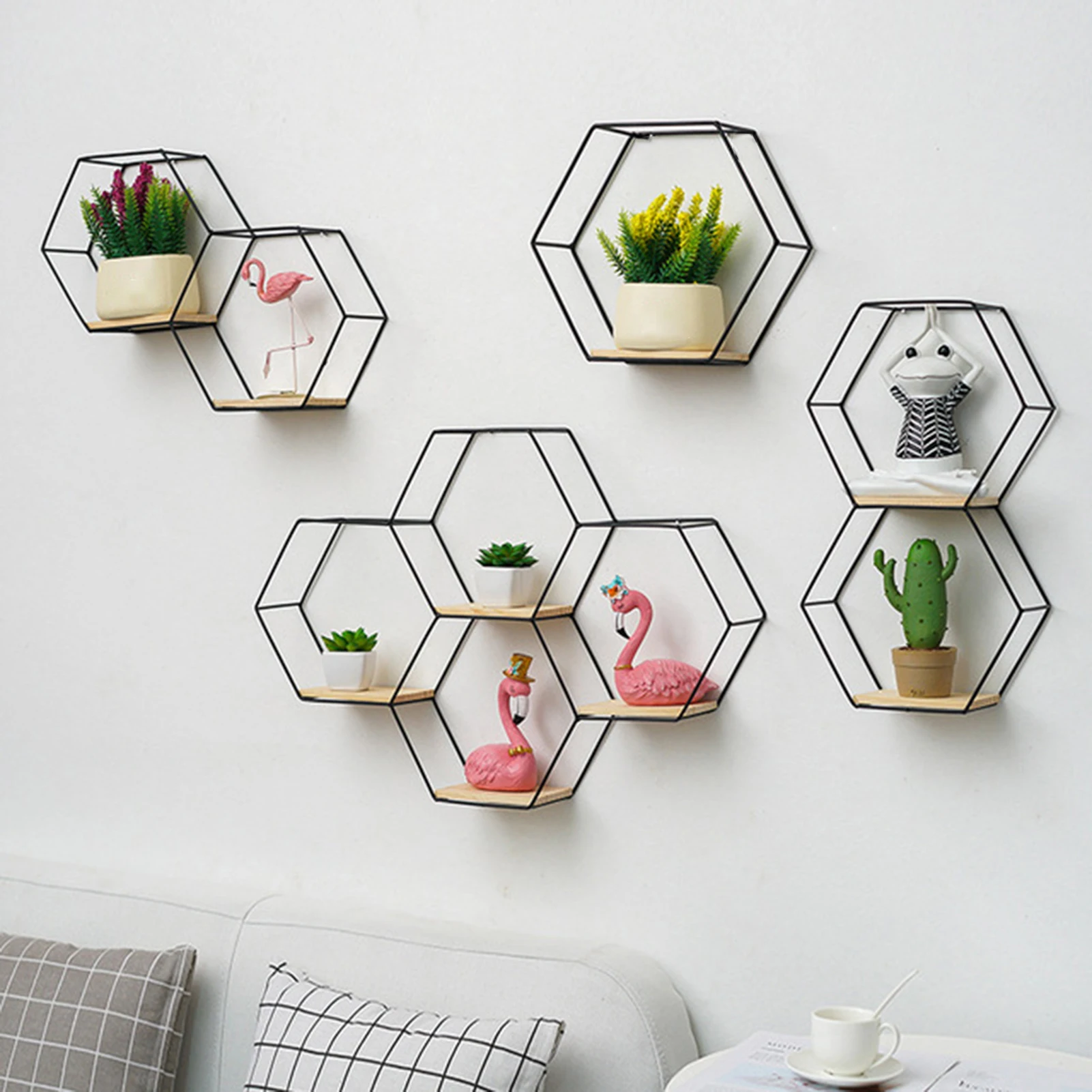 Wandplank Drijvende Planken Wall Mounted Hexagon Opslag Houder Opbergrek Voor Slaapkamer Woonkamer Kantoor Organisator Decor