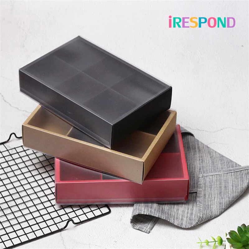 5PCS Gift Box Wedding Candy Black Kraft Paper Box With Window DIY Baking Cookie Biscuit Macaron Cake Boxes Drawer Birthday Party