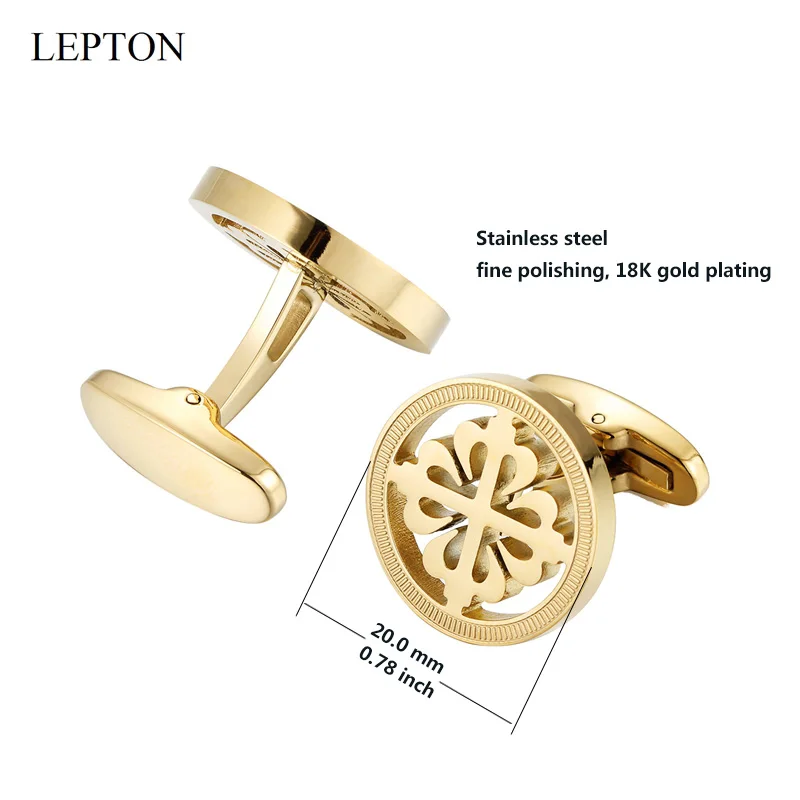

Hot Sale 18K Gold Plated Crusaders Cufflinks Lepton Stainless Steel Round Cufflink for Men Wedding Business Cuffl Links Gemelos