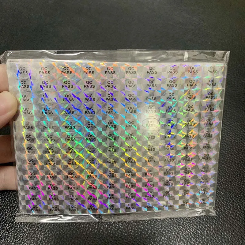 10Mm Ronde 800Pcs Qc Voorbij Hologram Laser Huisdier Papier Label Product Certificering Stickers Gratis Verzending