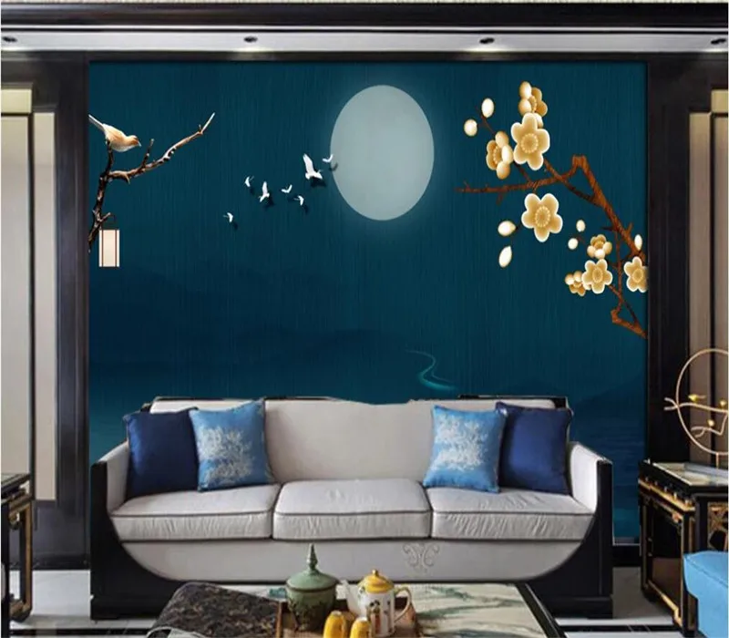 

Custom wallpaper 3D mural abstract beautiful hand-painted plum blossom crane background wall decoration painting