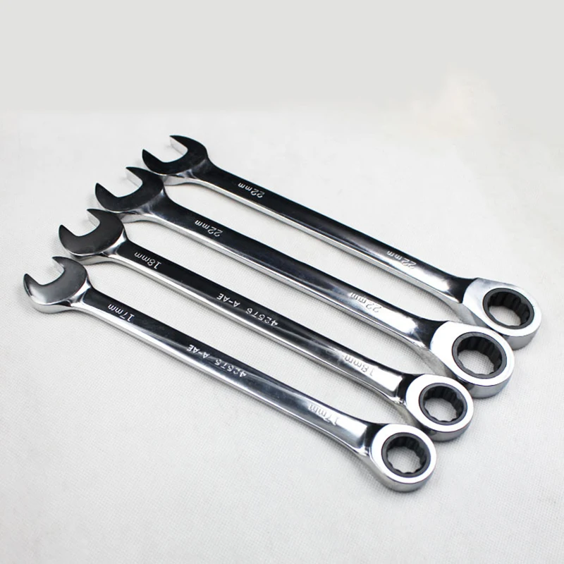 6-8-10-12-13-14-17-18-19-21-22-24-30-32mm Chrome Vanadium  Ring Gear Ratchet Wrench Reversible Ratchet Combination Spanner Set