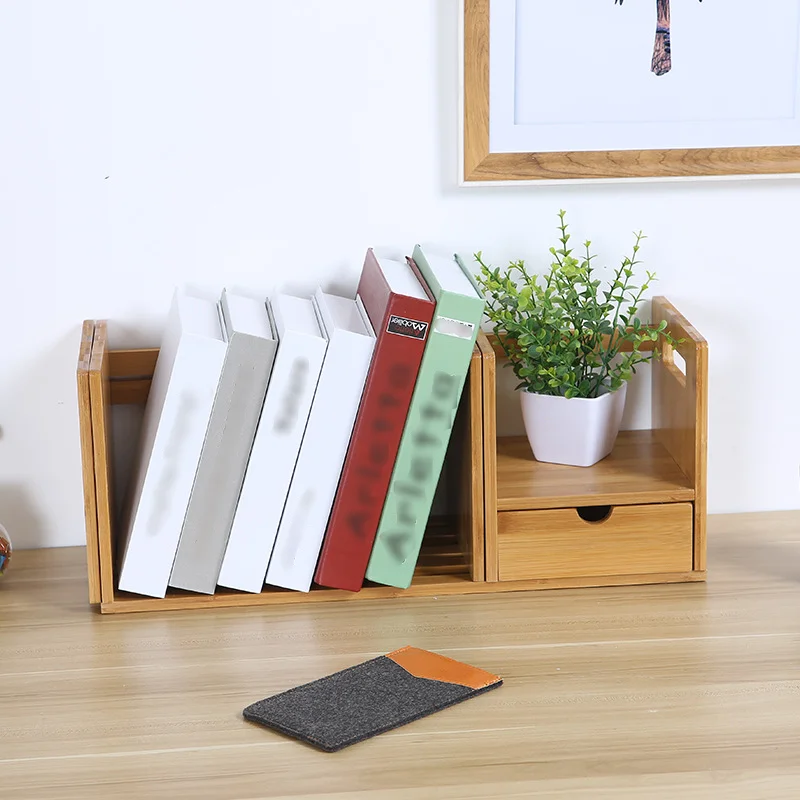 Office Small Bookshelf With Drawer Desktop Storage Simple Table Retractable Rack Bookcase