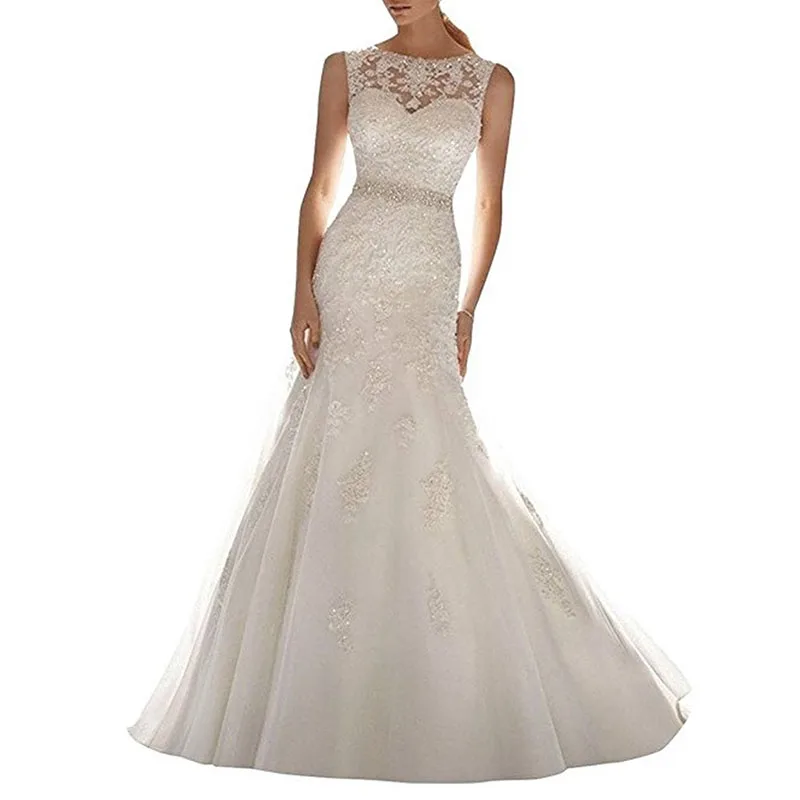 Lace Wedding Dresses Long Sweetheart Bride Luxury Floor Length Sleeveless Applique Bridal Sexy Back Mermaid Wedding Dresses