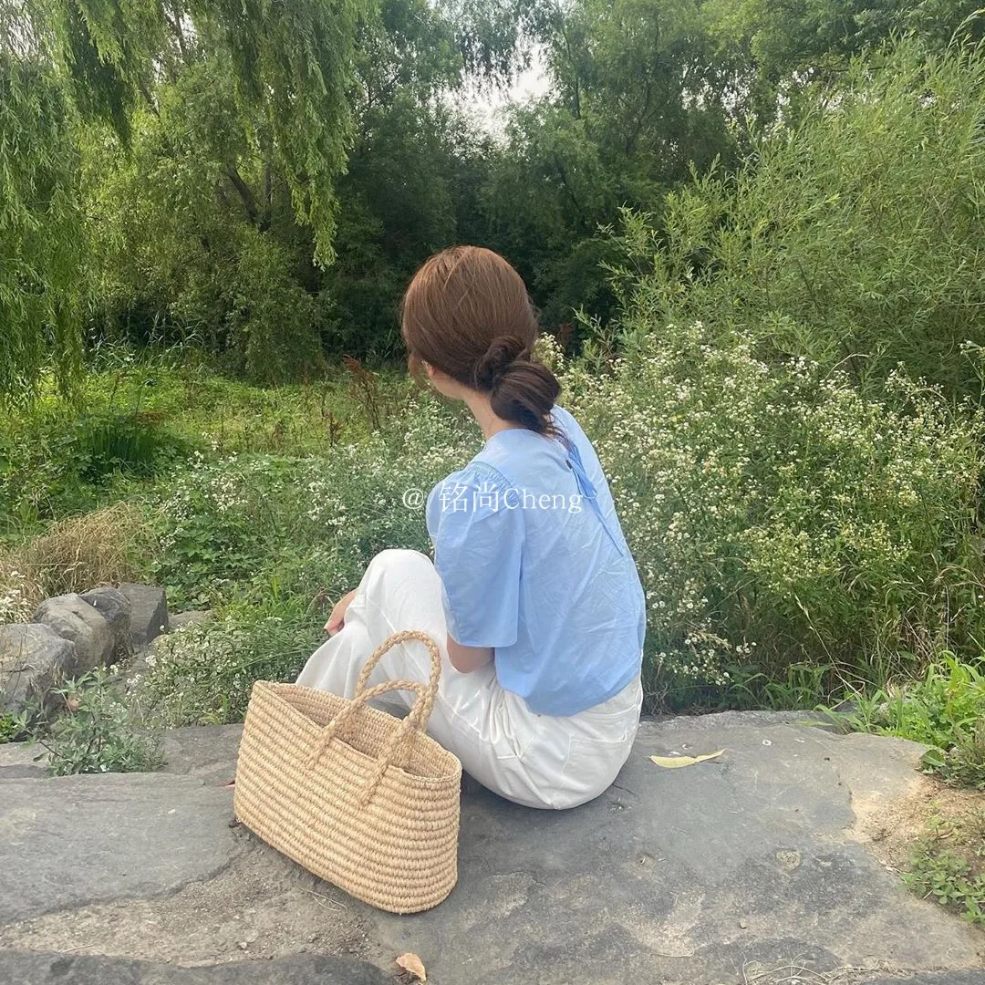 New Raffia Straw Handbag Natural Rattan Hand Basket Bag Woven Straw Shoulder Bag Women Summer Travel Beach Bag Fashion