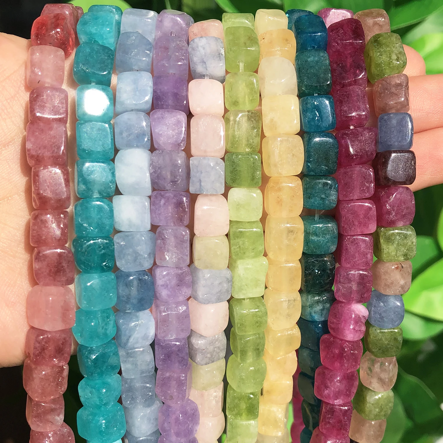 Natural Stone Square Cube Morganite Apatite Peridot Amethyst Jades Beads 8mm Loose Beads Bracelet for Jewelry Making Charms