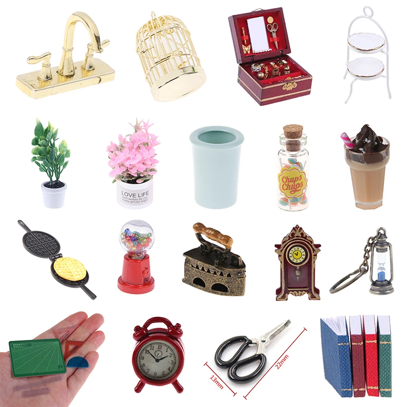 Clocks, Plants, Potted Plants, Scissors, Drinks, Books, Baskets, Birdcage,  Dollhouse Furniture DollHouse Decoration Accessories