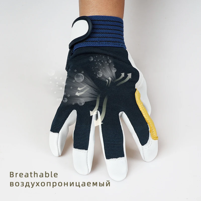 HENDUGLS 5pcs New Mens Sheepskin Leather Work Gloves Soft Building Construction Protective Gloves Free Shipping Wholesale 3005MY