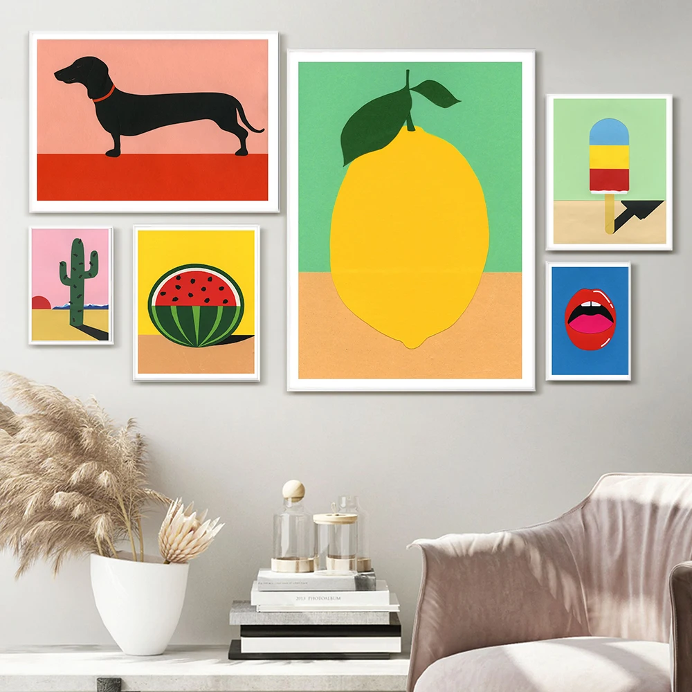 

Abstract Fashion Lips Lemon Watermelon Fruit Print Canvas Paintings Kitchen Decor Nordic Posters Minimalist Wall Art Pictures