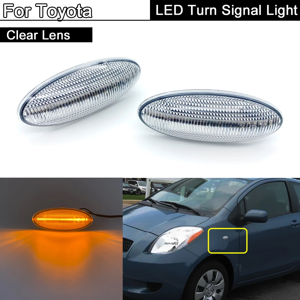 2Pcs Error Free Clear Lens Car Front LED Side Marker Light Amber Turn Signal Lamp For Toyota Yaris Vitz RAV4 Corolla Verso