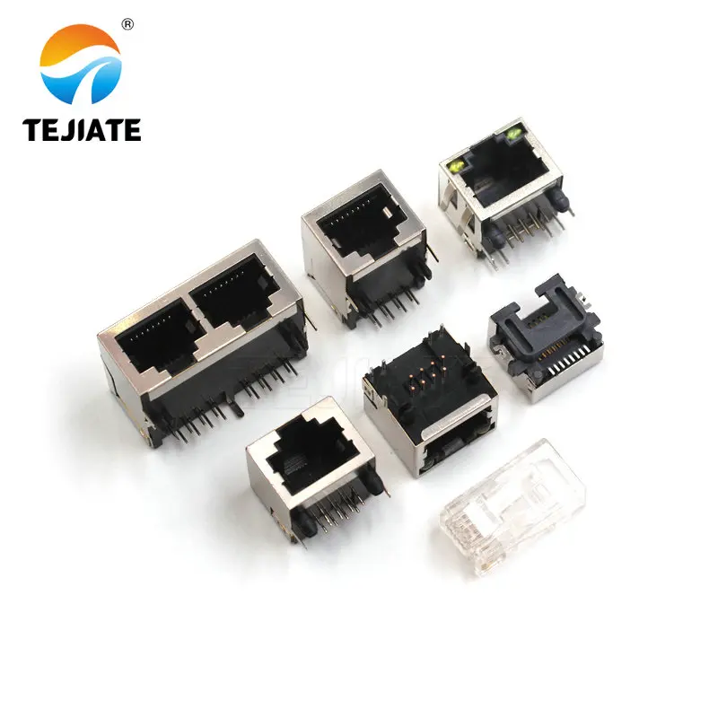 RJ45 Network Socket Internet Interface Connecting Base Crystal Head Female Base 8P8C  Vertical Copper Shell With Shield