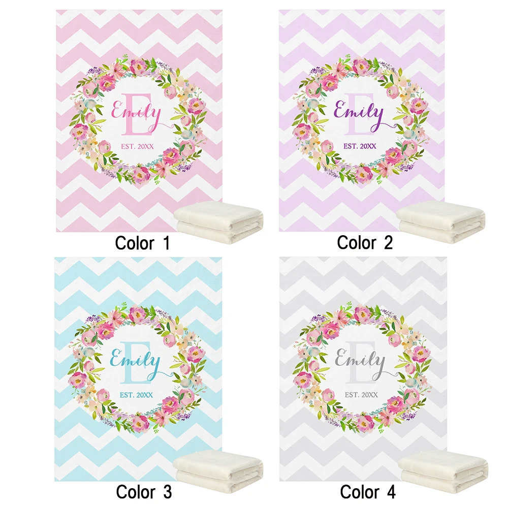 LVYZIHO Baby Blanket Custom Name Stripe Flower Baby Girl/Boy Blanket - 30x40 / 48x60 / 60x80 Inches - Fleece Blanket