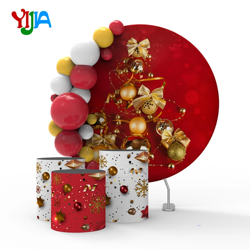 Hot Sales Round Tension Fabric  1.5m Dia Pillow Backdrop Stand  With Plinth Cylinder Cover Table For  Birthday Party  Event