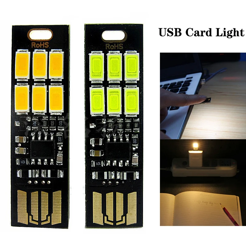 Mini Pocket Card USB Power Supply 6 LED Keychain Night Light 1.2W 5V Hand Press Sensor Suitable for Power Bank Computer Laptop