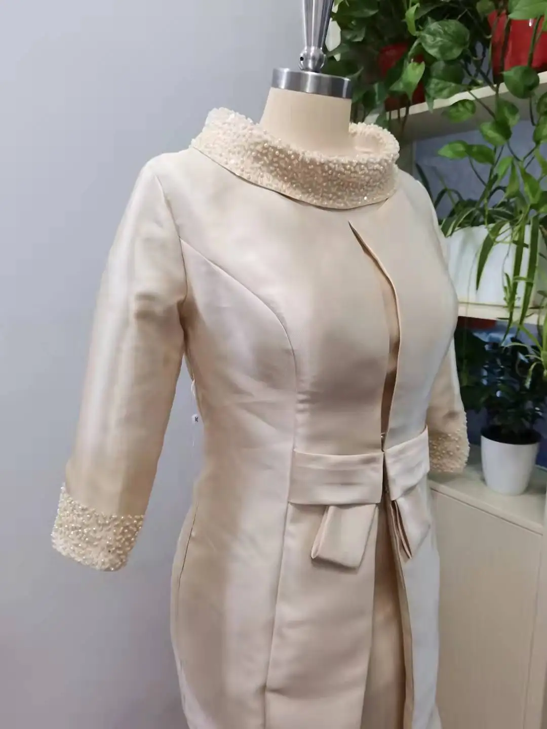 Vintage Moeder Van De Bruid Jurken Schede Hoge Hals Knie Lengte Met Jacket Satin Plus Size Korte Bruidegom Moeder Jurken