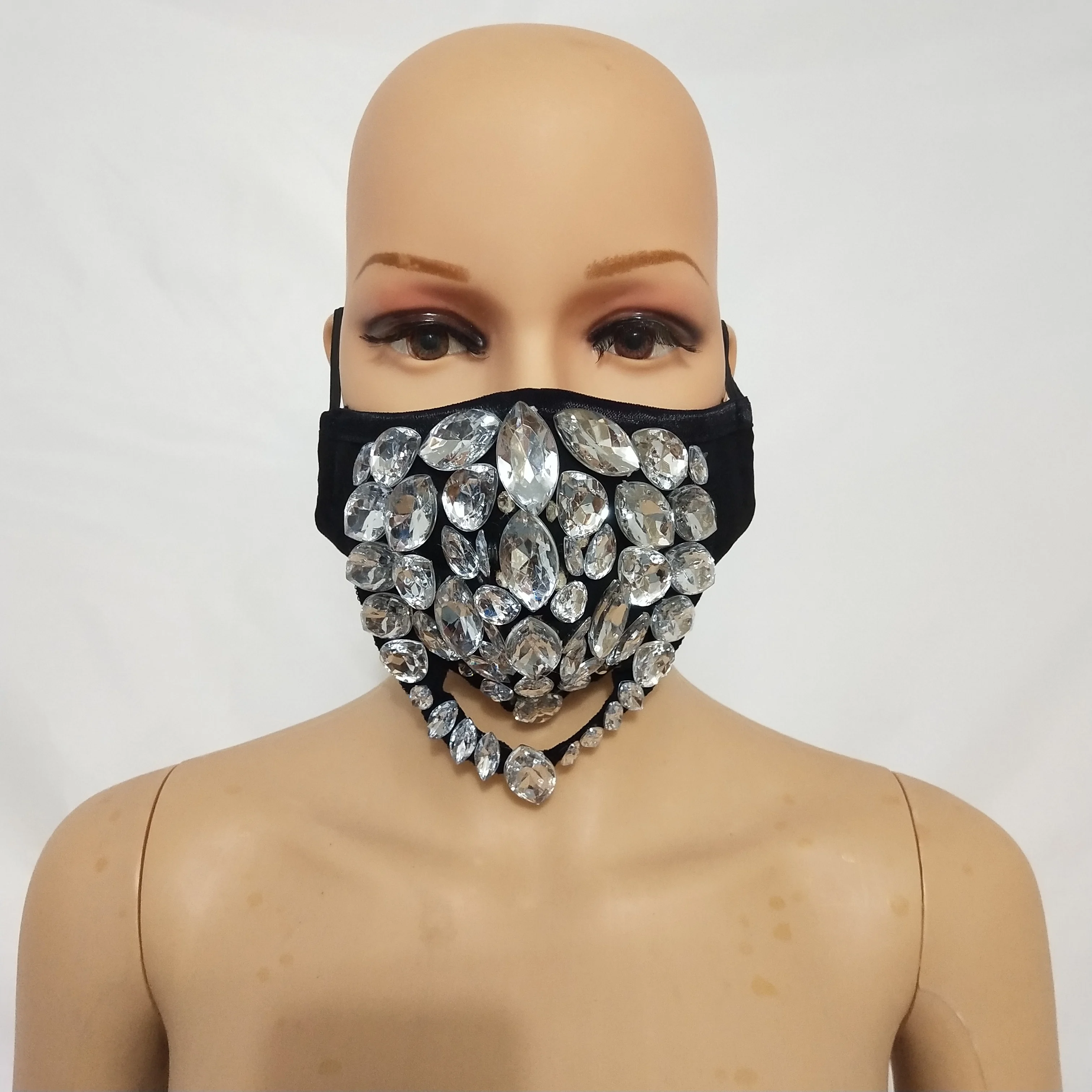 

Male Female Masked Singer Stage Accessories Red Gold Black Rhinestones Mask Bar Party Show Crystal Stones Masks Props Ornament