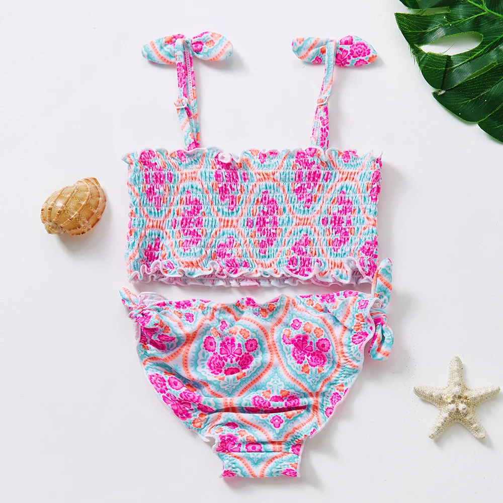 Girls Swimwear 3~7Year Girls Pleated Bikini Sets Two pieces Children Swimwear Kid Girls Swim Costume Beachwear image 2