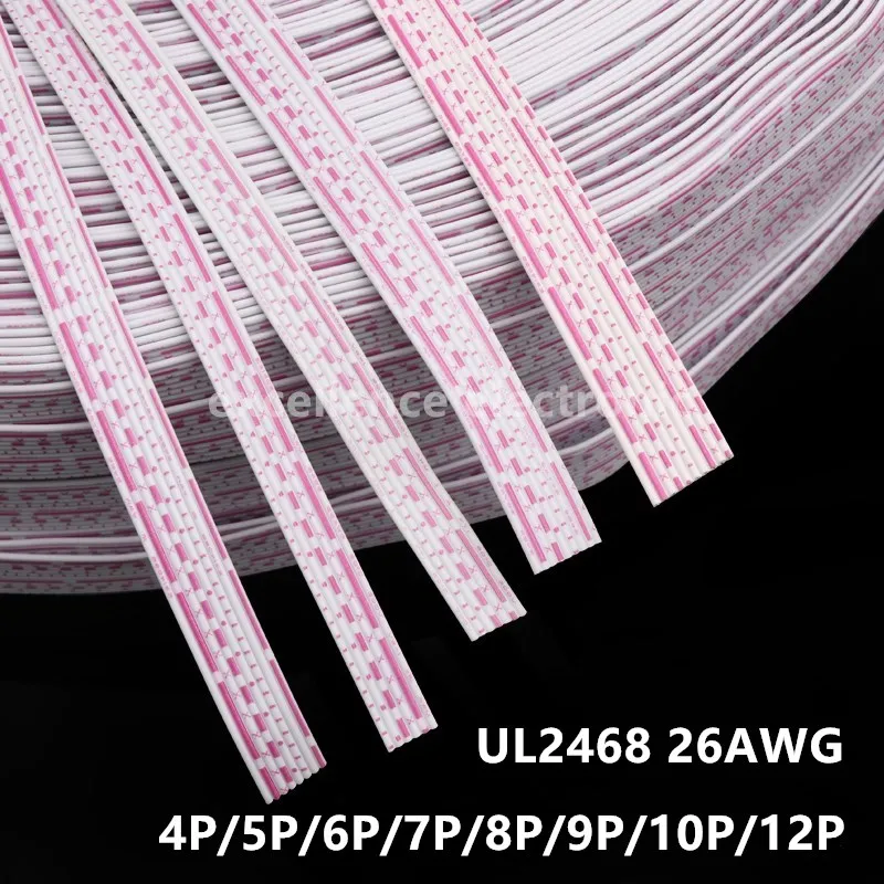 1 meter UL2468 Flat Ribbon Cable 26AWG LED Display Screen 2.54mm Red And White PVC Ribbon Cable 4P 5P 6P 7P 8P 9P 10P 12P