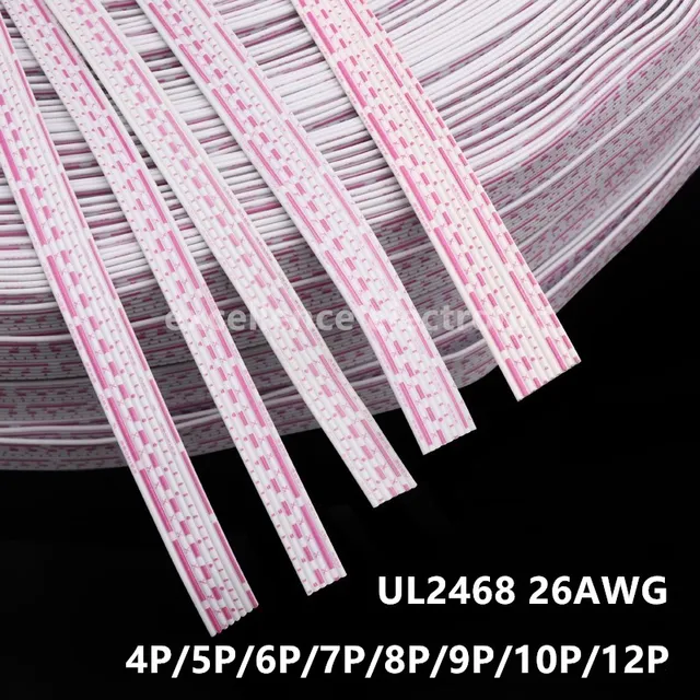 1 metr UL2468 płaski kabel taśmowy 26AWG wyświetlacz LED ekran 2.54mm czerwony i biały pcv wstążka kabel 4P 5P 6P 7P 8P 9P 10P 12P