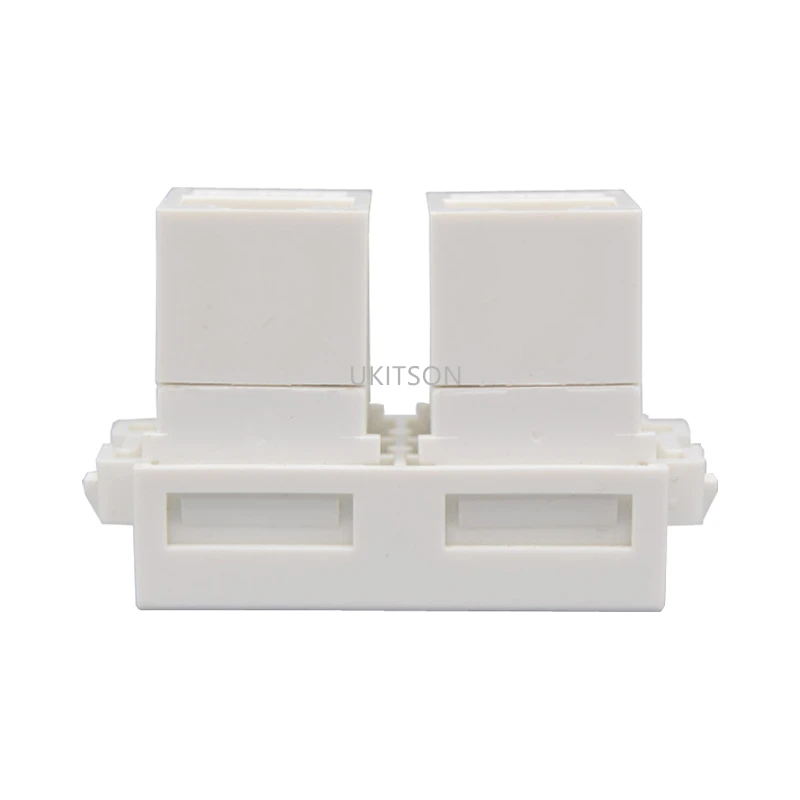 Double Port CAT5e RJ45 melewati jaringan soket Extender Plug 23x36mm untuk LAN koneksi Ethernet