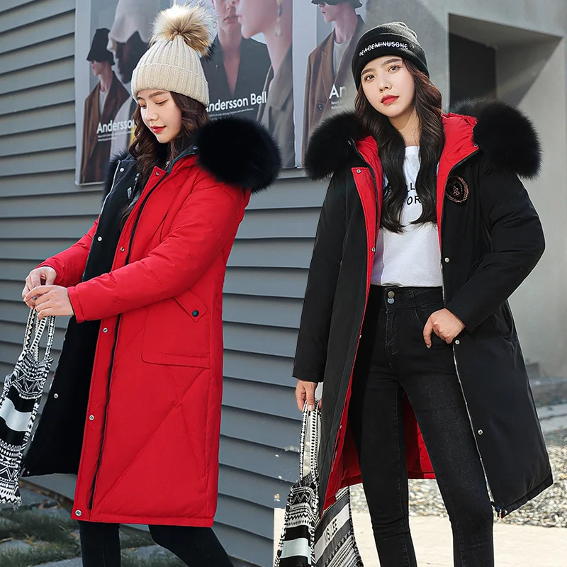 Parka longue rembourrée à capuche avec grand col en fourrure, manteau en duvet de coton chaud, veste coupe-vent imperméable, vêtements des deux