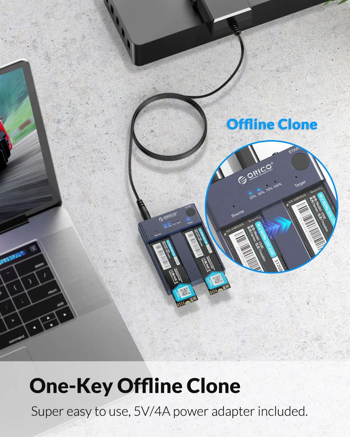 Imagem -06 - Orico Dual Bay M.2 Nvme Ssd Gabinete Offline Clone Usb c 3.1 Gen2 10gbps para Chave m & Chave m b Nvme Pcie Ssd Leitor de Disco Rígido