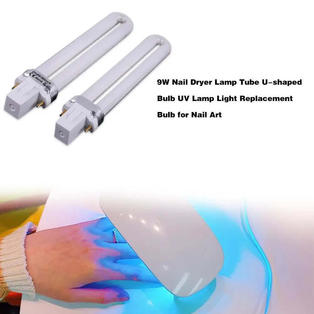 Lámpara de secado de uñas de 9W, tubo UV, bombillas en forma de U para secador de uñas, máquina electrónica de repuesto, herramienta de Arte de uñas