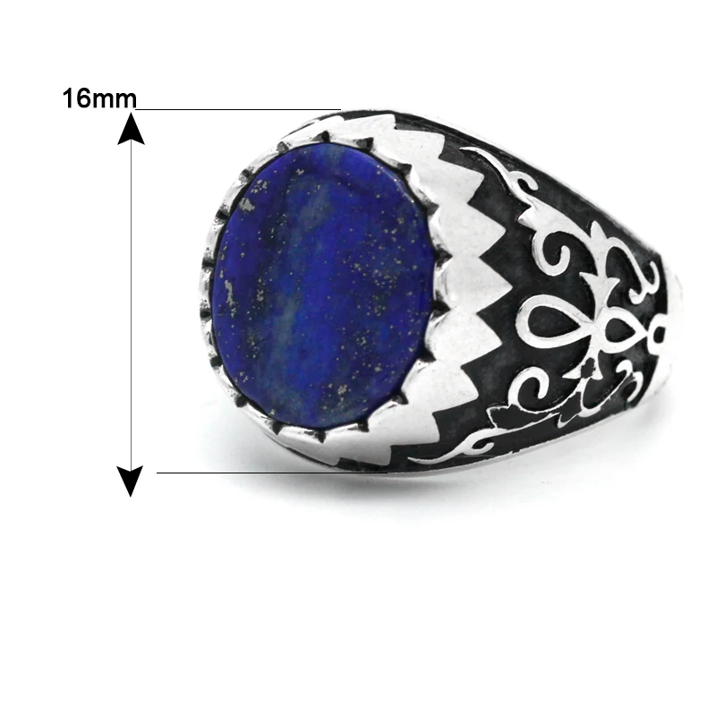 Fashion Super Hero Ring 925 Sterling Silver Men's Ring With Natural Lapis Stone Turkey Jewelry Drop Water Finger Rings Man Ring