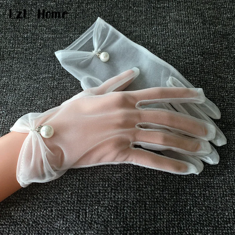 LzL Home Bridal Gloves Wedding Gloves White Translucent Gauze Woman Gloves Summer Sun Protection Ladies Fingered Gloves