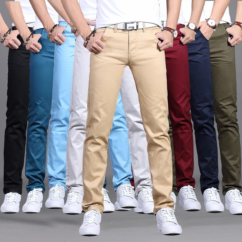 Pantalones informales de algodón para hombre, Pantalones Chinos ajustados, ropa de marca, 9 colores, 28-38 talla grande, primavera y verano, 2022