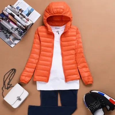 

New Autumn Winter Warm Super Light Thin 90% White Duck Down Jacket Female Hooded Large Size Down Coat Hot LX2210