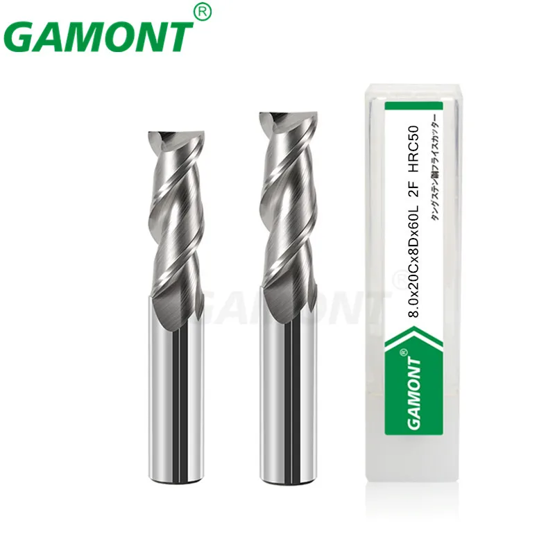 GAMONT HRC50 2-Flute Tungsten Steel Carbide Milling Cutter CNC Machinery Maching For Aluminium Special Flat Endmill Tools