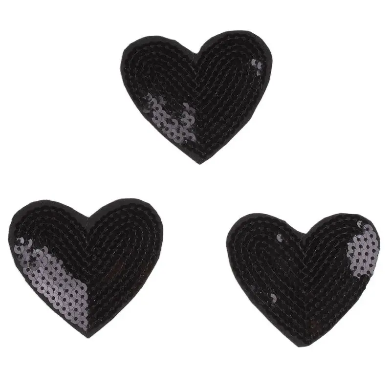 10pcs/lot Embroidered Black Heart Patches Sequined Stickers Iron On Patch DIY Jeans Coats Bags Shoes Repair Appliques Badge